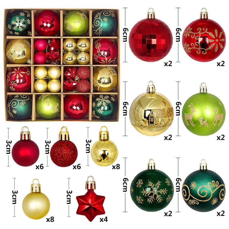 44Pcs 3/6CM Christmas Ball Christmas Tree Decoration Ornaments for Home Decor Halloween New Year Navidad Pendant Ball Accessory
