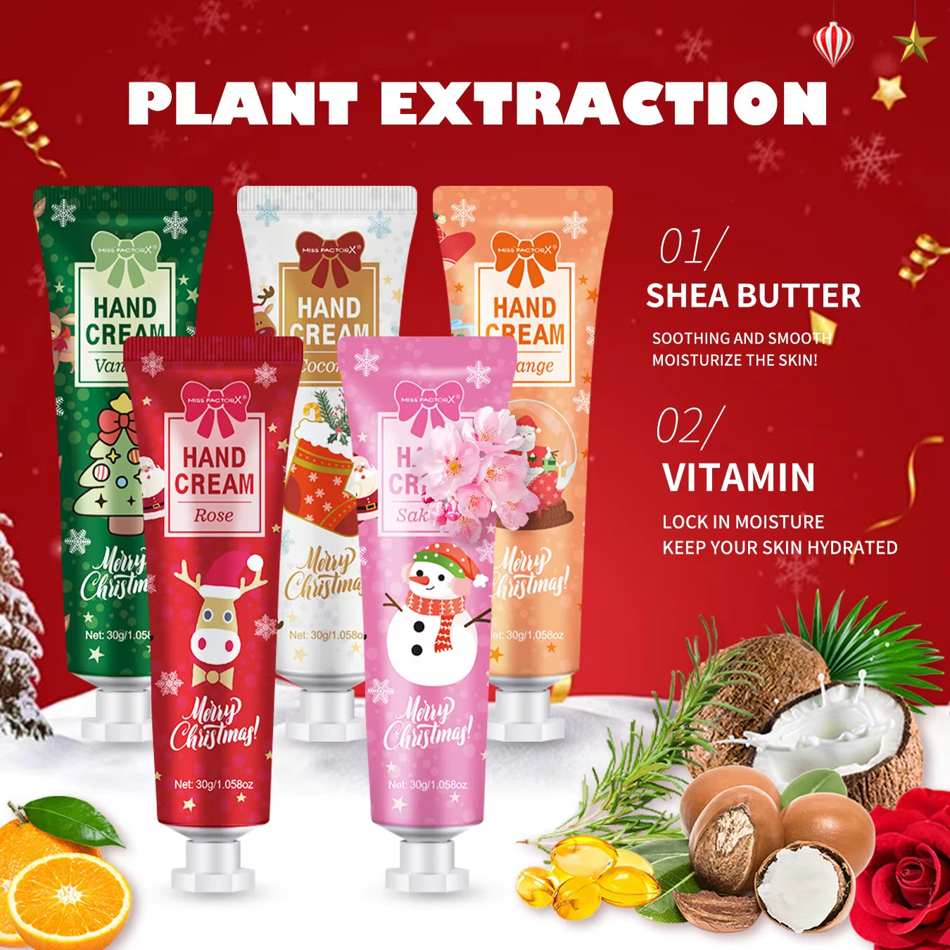 Christmas Gift 5/Box Hand Cream Set, Cream Texture, Hand Cream Travel Pack, Durable Moisturizer-30G/Piece Gift for Women
