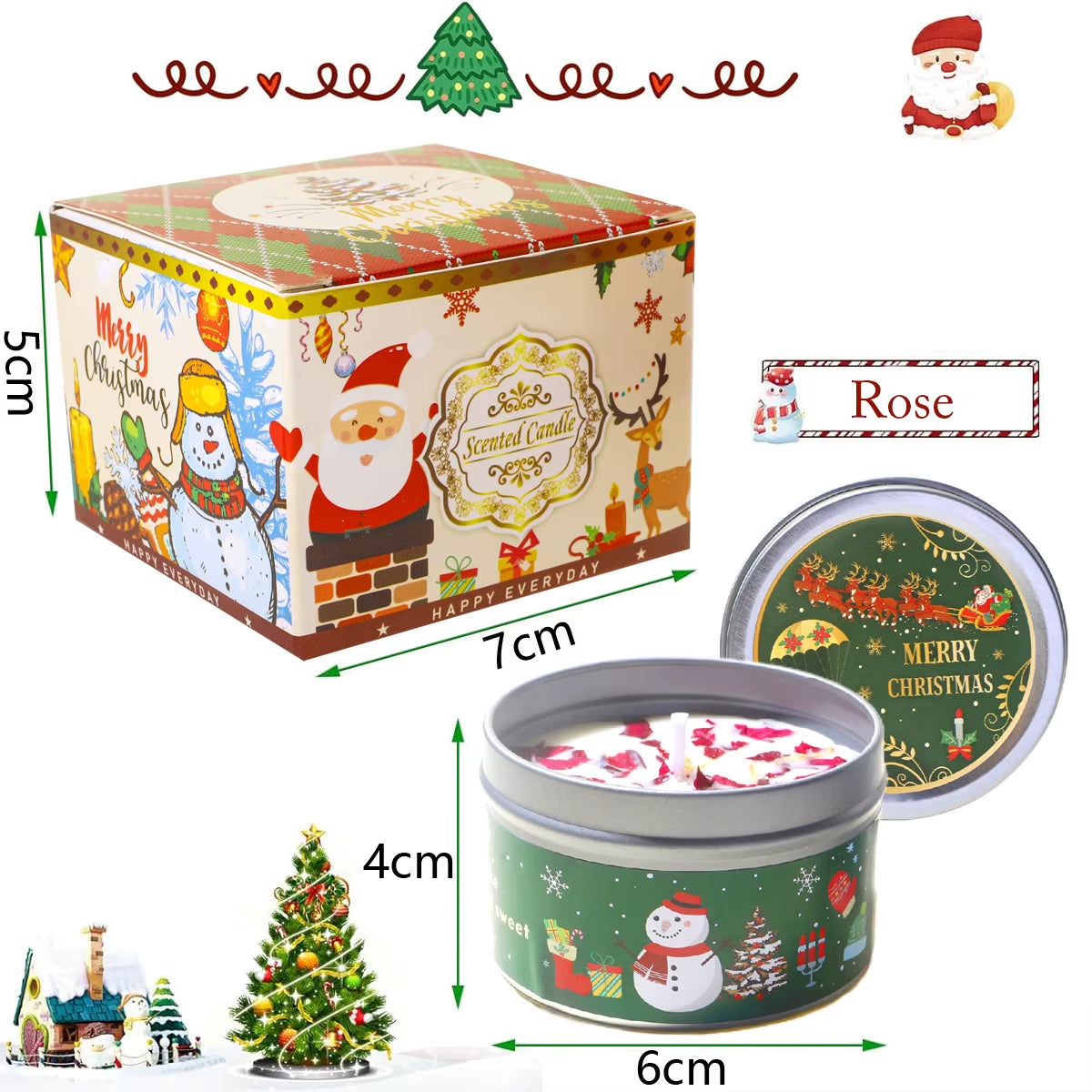 Christmas Scented Candle Set Gift Fragrance Candle Jar Smokeless Romantic Incense Aromatherapy Candle Stonedried Flower Soy Wax