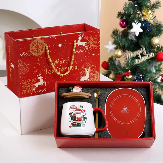 Heartwarming Christmas Gift New Year Set:Thermostat Mugs Cup Santa Claus Ceramic Cup Lid Spoon Mugs Coffee Cups Office or Home