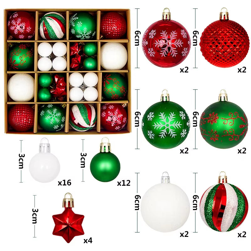 44Pcs 3/6CM Christmas Ball Christmas Tree Decoration Ornaments for Home Decor Halloween New Year Navidad Pendant Ball Accessory