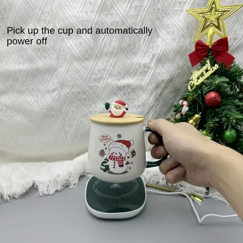 Heartwarming Christmas Gift New Year Set:Thermostat Mugs Cup Santa Claus Ceramic Cup Lid Spoon Mugs Coffee Cups Office or Home