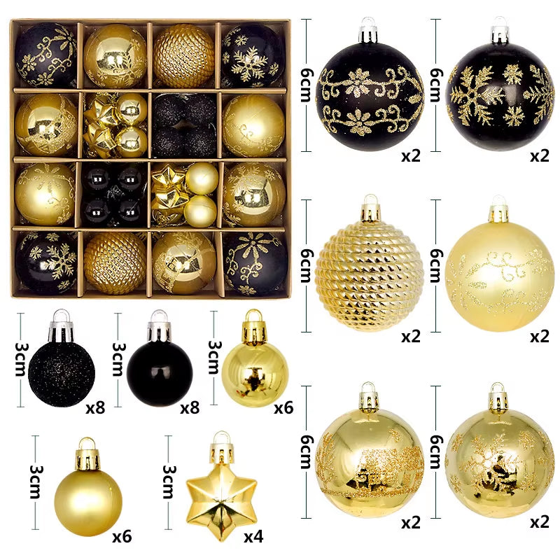 44Pcs 3/6CM Christmas Ball Christmas Tree Decoration Ornaments for Home Decor Halloween New Year Navidad Pendant Ball Accessory